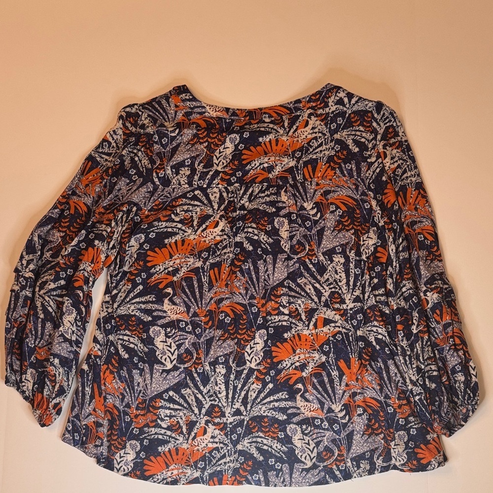 ANTHROPOLOGIE Maeve Cathy Pleated Blue Jungle Top - Picture 4 of 4